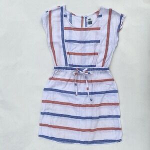 Old Navy Dress S Sleeveless White Red Blue Striped Linen Summer Coastal Beach EC
